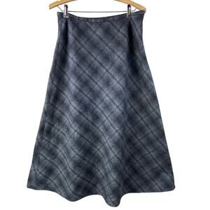 Vintage Eddie Bauer Wool Plaid A-Line Midi Skirt Size 4 Gray Academia